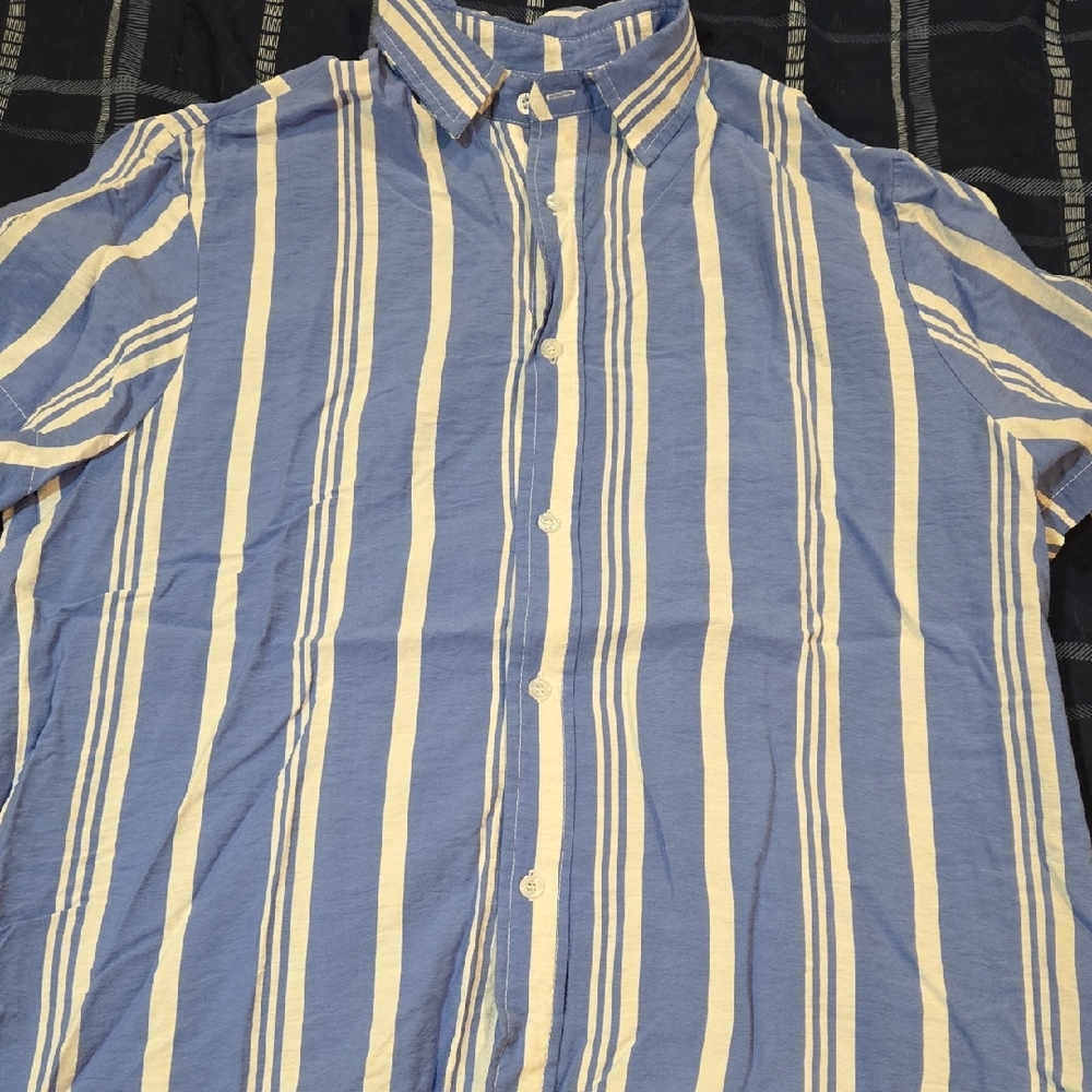 Blue and White Striped Men's Shirt Size Large